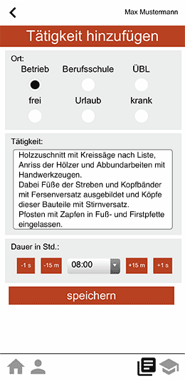 Abbildung der App - Tätigkeit erfassen
